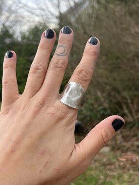 Wide Hammered Silver Spoon  Ring - Simple Statement